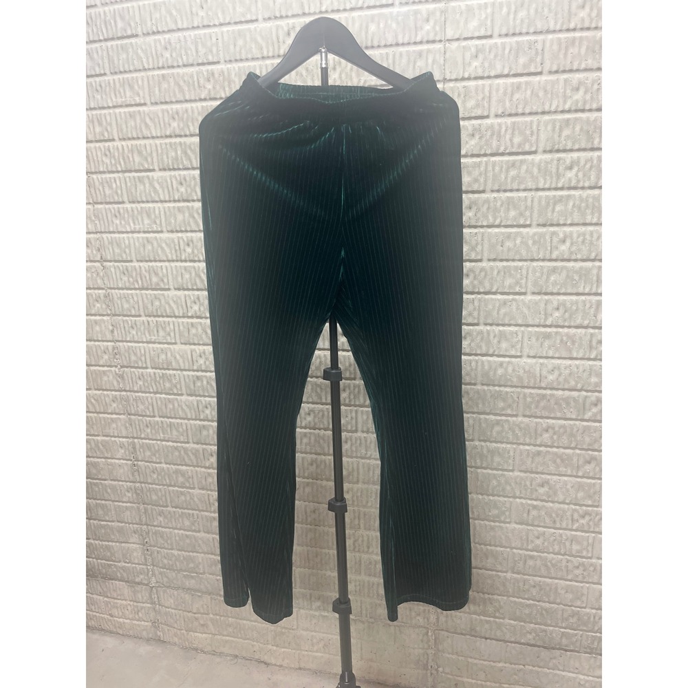 Cupshe Emerald Green Velvet Wide Leg Pants Pleated Elastic Waist‎ Small NEW